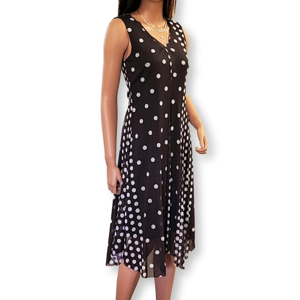 Tahari Navy blue polkadot Dress